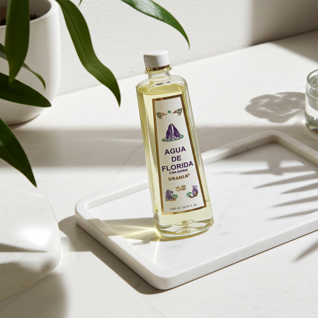 Florida Cologne Urania 1000ml bottle displayed for personal fragrance and spiritual practices.