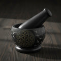 Flower of Life gold-carved mortar and pestle, 3.5 inch
