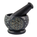 Flower of Life gold-carved mortar and pestle, 3.5 inch