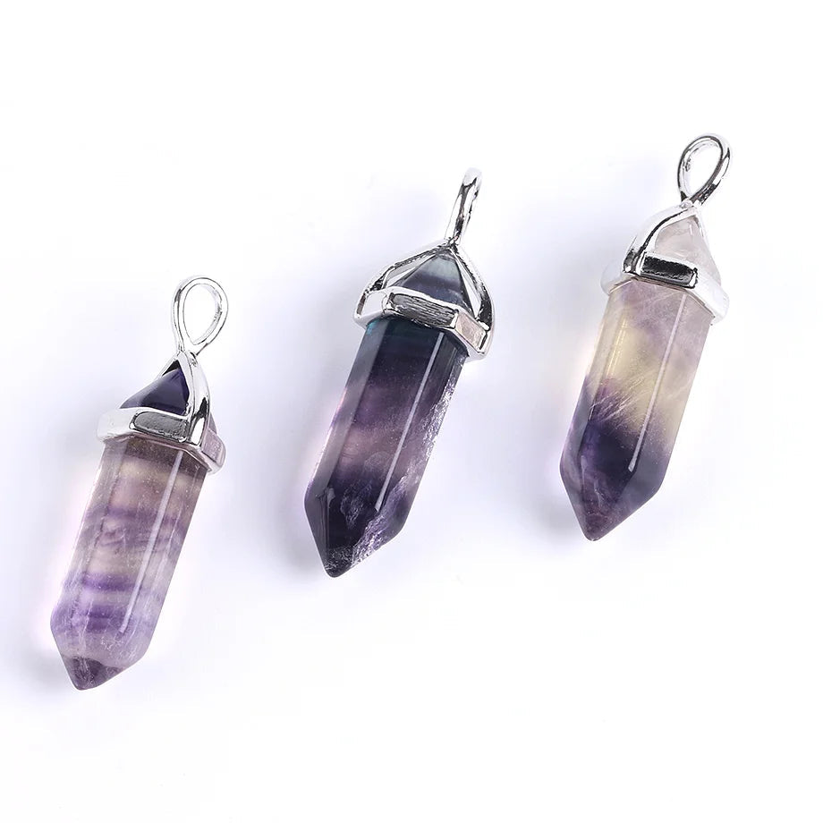Fluorite hexagonal crystal pendant necklace for energy balancing, meditation, and casual accessory use.