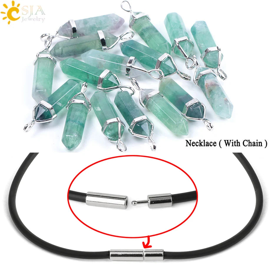 Fluorite hexagonal point necklace charm for chakra balancing, mindful practice, and everyday accessorizing.