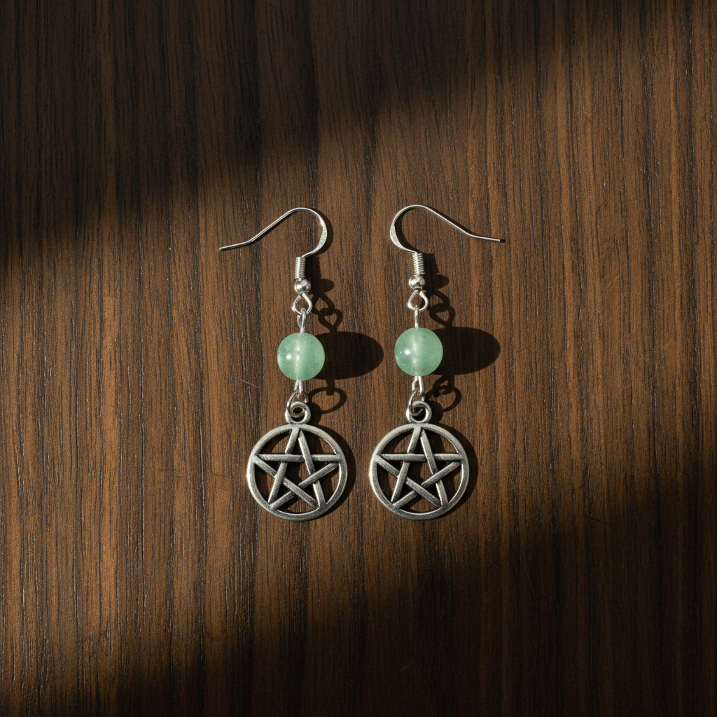 Fluorite Pentagram Earrings with pewter charms