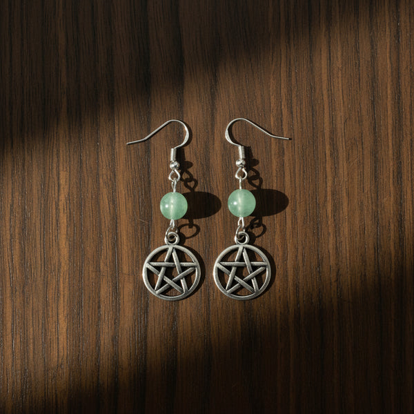 Fluorite Pentagram Earrings with pewter charms