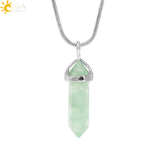 Fluorite point necklace pendant for crystal therapy, calming focus, and casual fashion accessorizing.