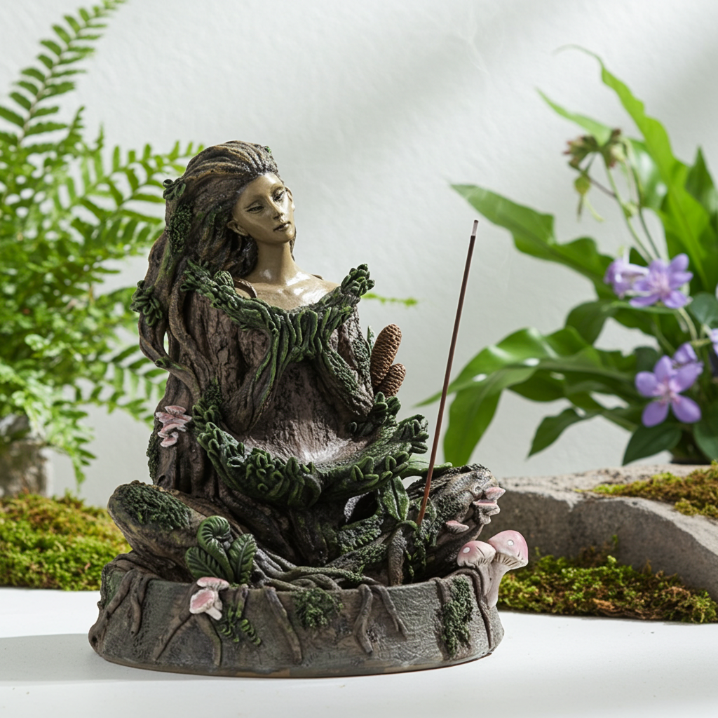 Sitting Forest ENT backflow incense burner smoke cascade holder for aromatherapy, relaxation, and calming room ambiance.
