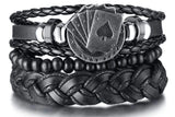 Four-piece braided leather wrist bracelets for men for layered styling, casual outfits, and everyday wear.