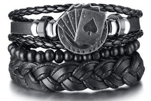 Four-piece braided leather wrist bracelets for men for layered styling, casual outfits, and everyday wear.