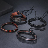 Men’s 4-piece braided leather bracelets set for wrist styling, casual fashion, and everyday wear.