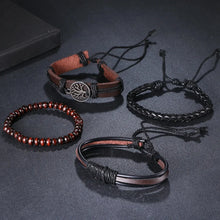Men’s 4-piece braided leather bracelets set for wrist styling, casual fashion, and everyday wear.