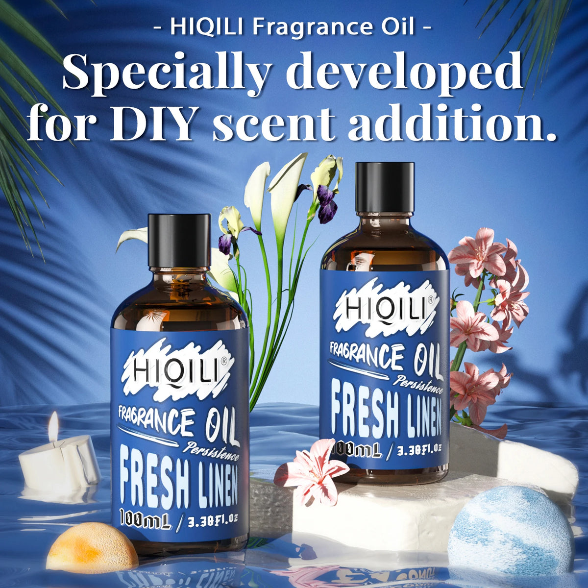 HIQILI Fresh Linen Fragrance Oil 100ml for diffusers and home fragrance with clean linen scent profile.