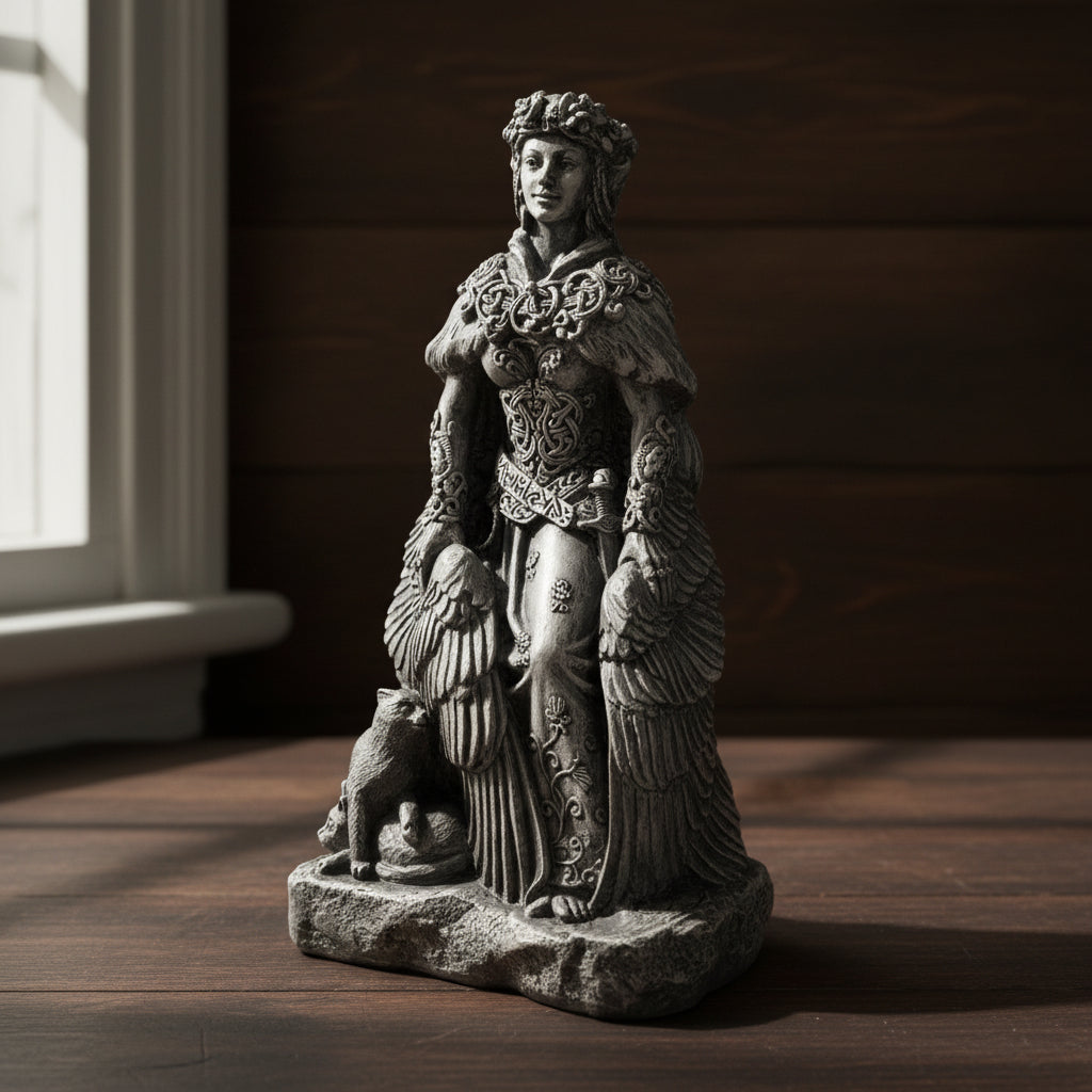 Large Freya statue, side view