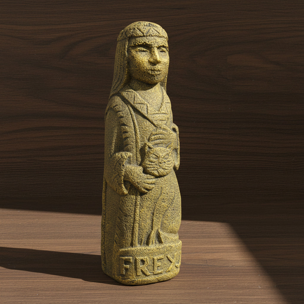 Freyja volcanic stone statue, front view
