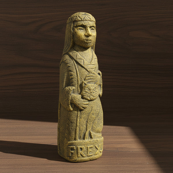 Freyja volcanic stone statue, front view