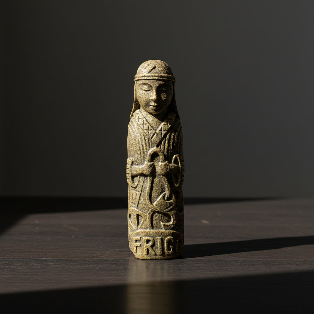 Frigg volcanic stone statue, front view