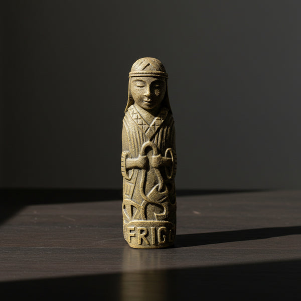 Frigg volcanic stone statue, front view