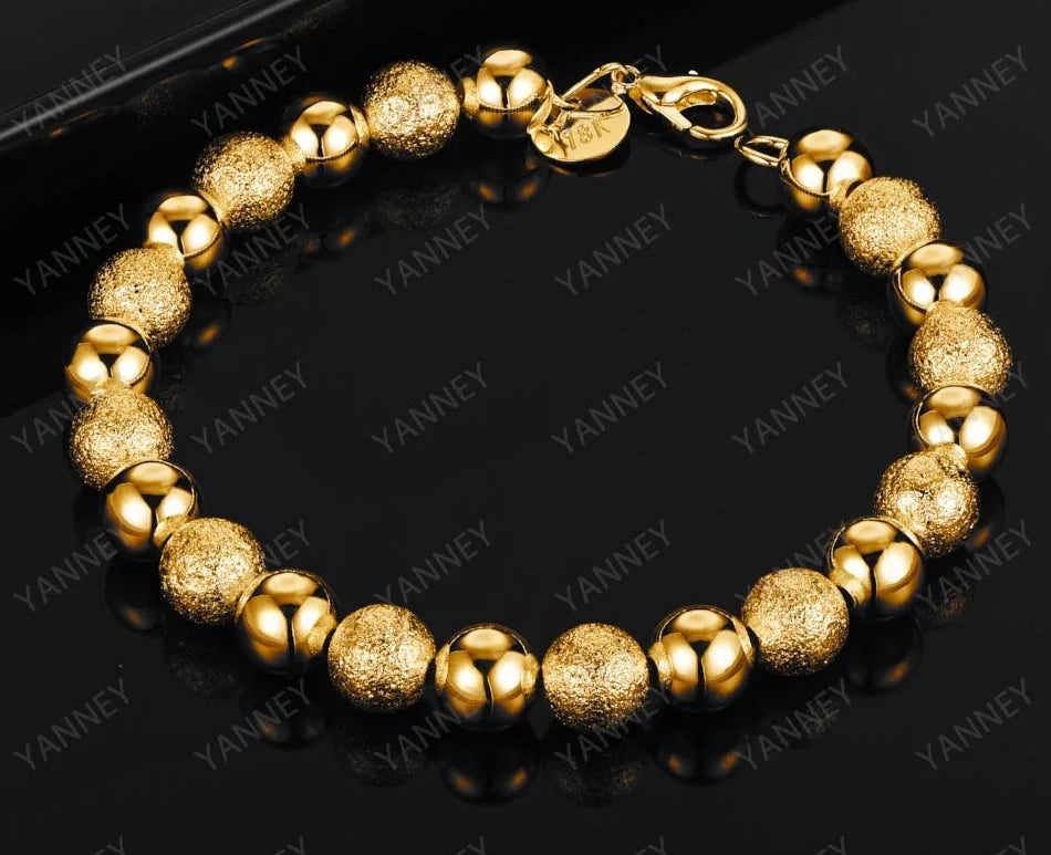 Frosted Bead Bracelet in 925 silver and 18K gold beaded bracelet for everyday wear, stacking, and elegant styling.
