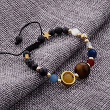 Galaxy inspired Solar System bracelet with colorful planet beads for themed outfits, daily wear, and celestial fashion.