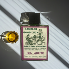 Gambler Good Luck Wish Oil lucky gambling oil bottle for game night rituals, luck work, and intention setting.