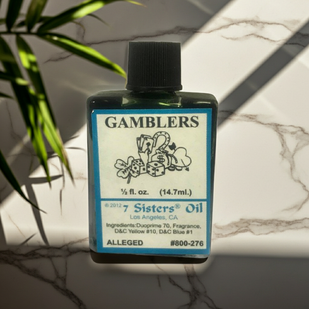 Gamblers Wish Oil bottle of ritual oil for casino luck, betting focus, and spiritual game-day practice.