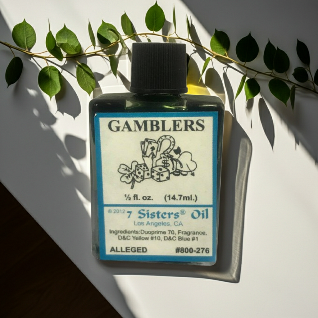 Gamblers Wish Oil bottle of ritual luck oil for attracting good fortune, gambling prayers, and ceremonial use.