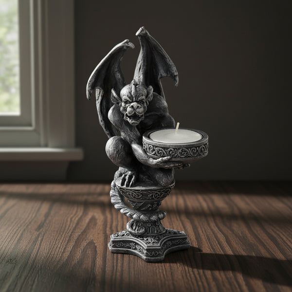 Gothic gargoyle candle holder with T-light candle