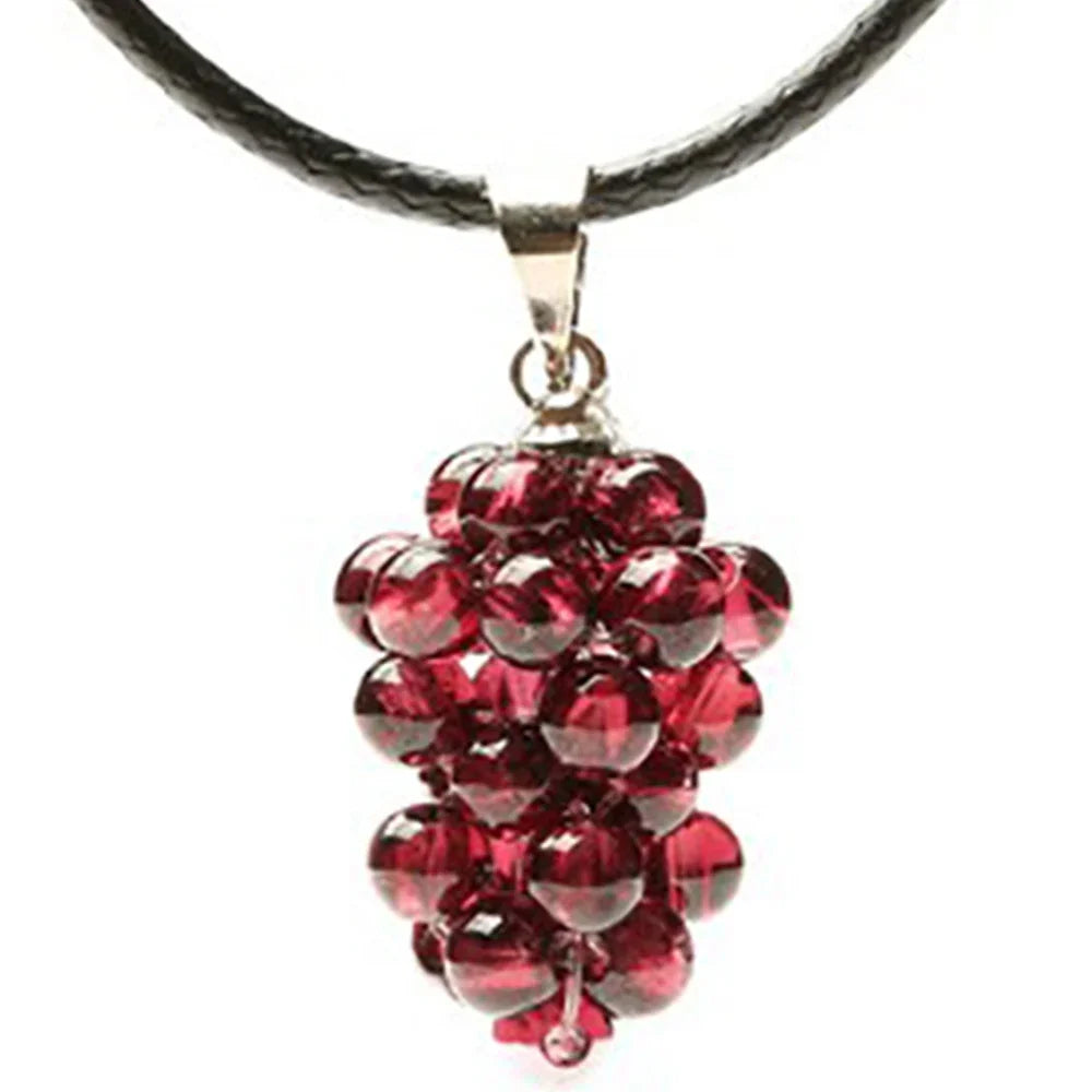 Gemstone grape pendant necklace with natural garnet cluster for jewelry styling, holiday gifting, and feminine accessory use.