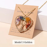 Gemstone Tree of Life chakra necklace pendant for energy cleansing, meditation, and holistic wellness use.