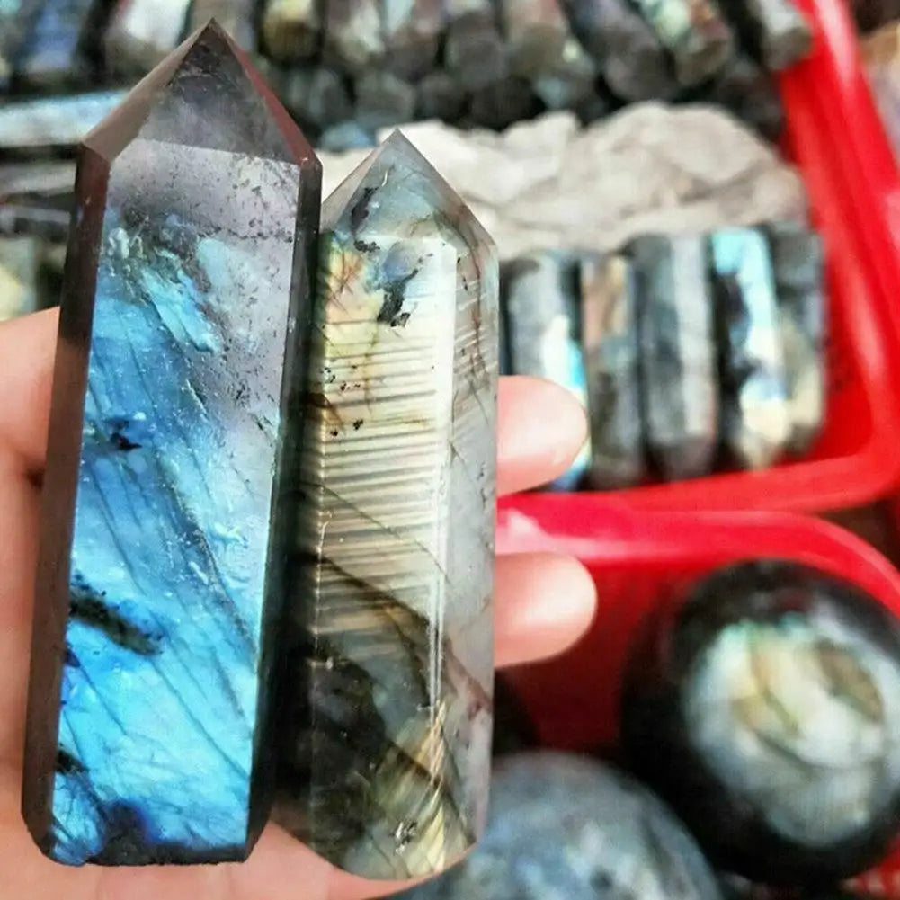 Natural Labradorite Crystal Healing Wand labradorescence crystal healing tool for energy work and spiritual gifting.