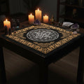 Geometric Tree of Life altar cloth, 18x18, gold and silver on black