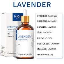HIQILI Lavender essential oil 100ml bottle and box with multilingual scent name labelling