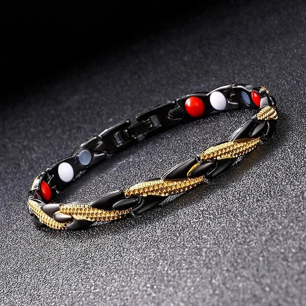 Germanium magnetic bracelet with stainless steel finish for regular wrist wear, sleek style, and wellness support use.