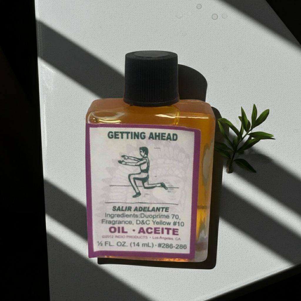 Getting Ahead Wish Oil manifestation oil bottle for focusing desires, spiritual work, and wish rituals.