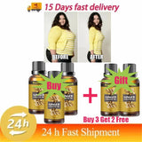 Advertisement for ginger essential oil with weight loss before and after images, promotional text, and product packaging.