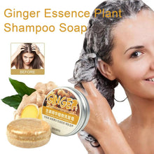 Ginger and Polygonum Shampoo Bar before and after effect with woman applying bar to hair.