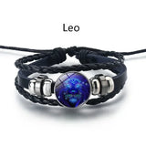 Glowing zodiac PU leather wrist bracelet for night-out styling, astrology-themed fashion, and casual wear.