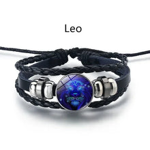Glowing zodiac PU leather wrist bracelet for night-out styling, astrology-themed fashion, and casual wear.
