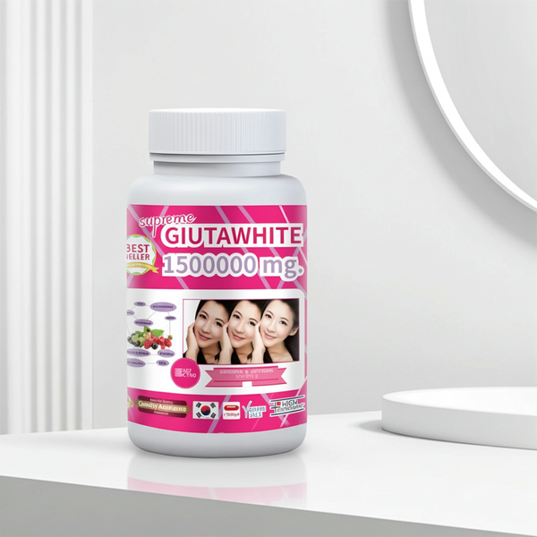 Gluta White L-Glutathione Softgels 1,500,000mg bottle with 30 softgels for daily antioxidant supplement use and wellness support.