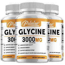 Glycine capsules bottle for appetite balance, restful sleep support, and nightly supplement use.