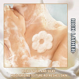 Close-up of rich creamy lather from Goat Milk Body Wash 250ml for moisturizing sensitive skin care.