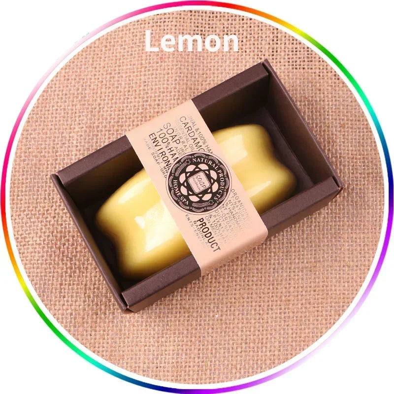 130g Handmade Goat Milk Soap lemon scent variant in box for brightening and refreshing daily cleanse.