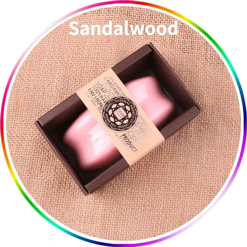 130g Handmade Goat Milk Essential Oil Soap sandalwood scent bars for calming and moisturizing skin.