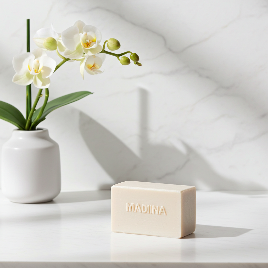 Madina Goat's Milk Soap bar for bathing, personal skincare routines, and exfoliating skin care.