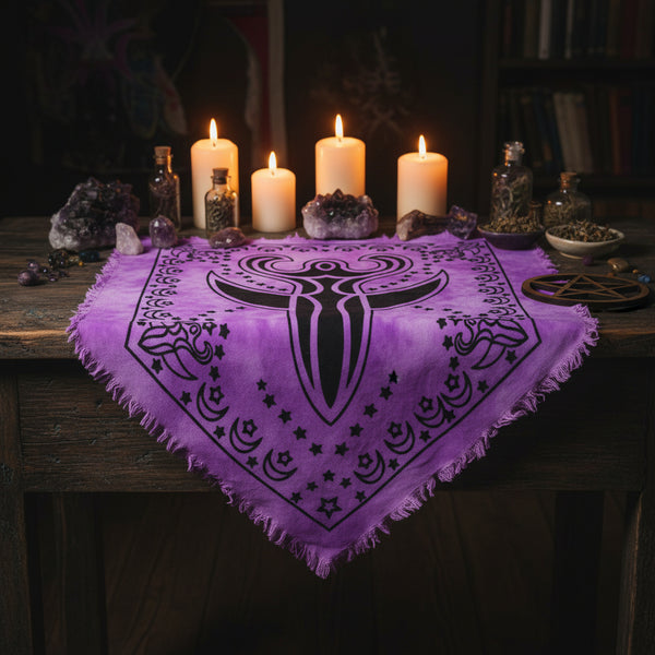 Goddess altar cloth 18 by 18 inches with crescent moon and stars imagery