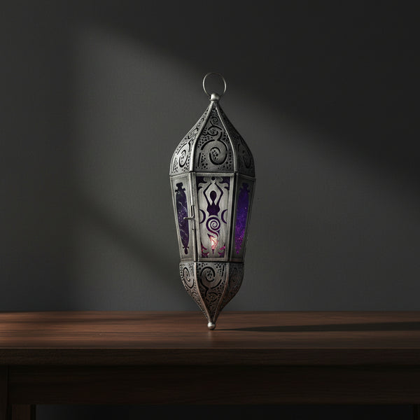 Goddess glass and metal lantern with Moon Goddess design