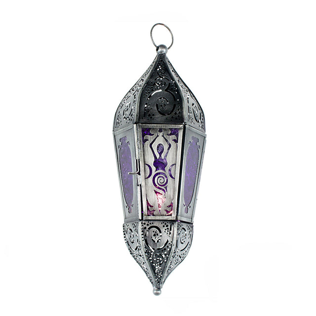 Goddess glass and metal lantern with Moon Goddess design