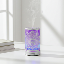 Goddess white metal ultrasonic diffuser for aromatherapy, home fragrance, and relaxation.