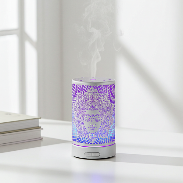 Goddess white metal ultrasonic diffuser for aromatherapy, home fragrance, and relaxation.