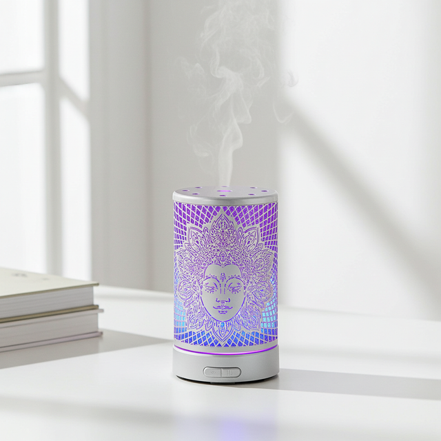 Goddess white metal ultrasonic diffuser for aromatherapy, home fragrance, and relaxation.