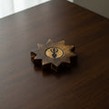 Goddess wooden incense burner with wood-burned Goddess symbol