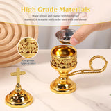 Gold church thurible incense burner for swinging incense during mass, prayer, and ceremonial worship.